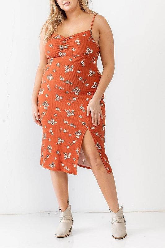 Floral print ruched detail midi dress (TED1733)