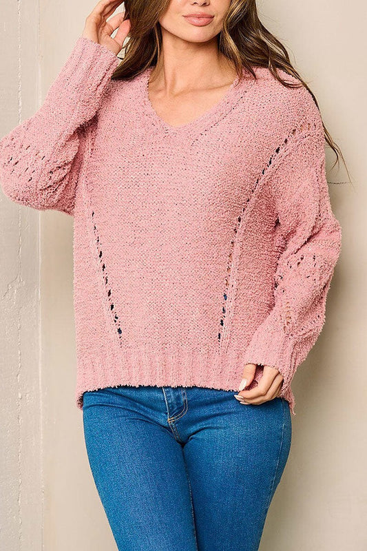 Long sleeves v-neck sherap knit sweater (EFWT4104)