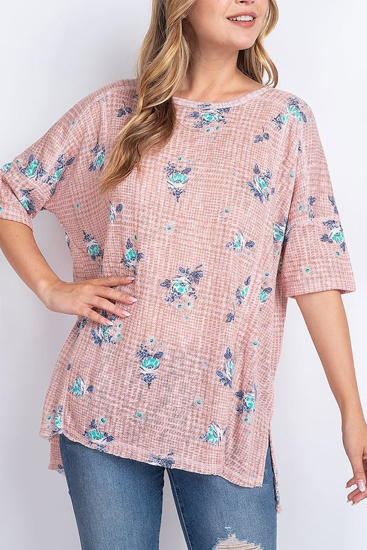 Floral and plaid loose fit top (EF1908)