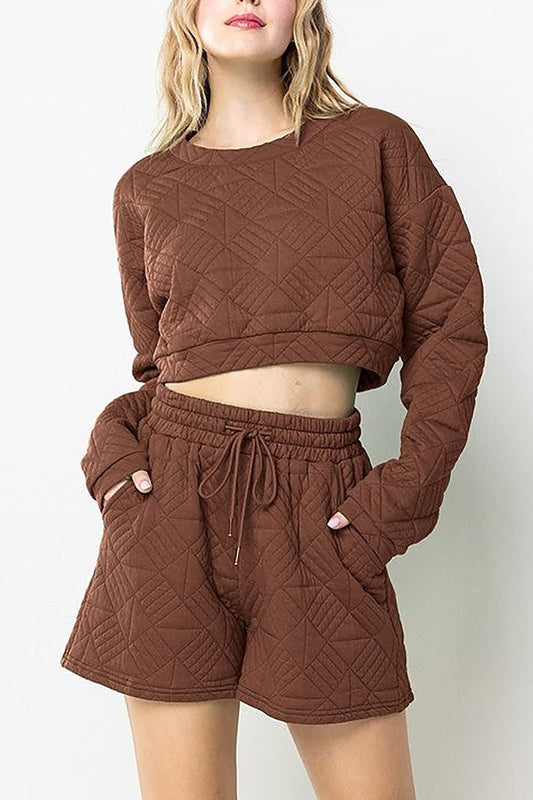 Quilted crop top and shorts set (EDSW4317)