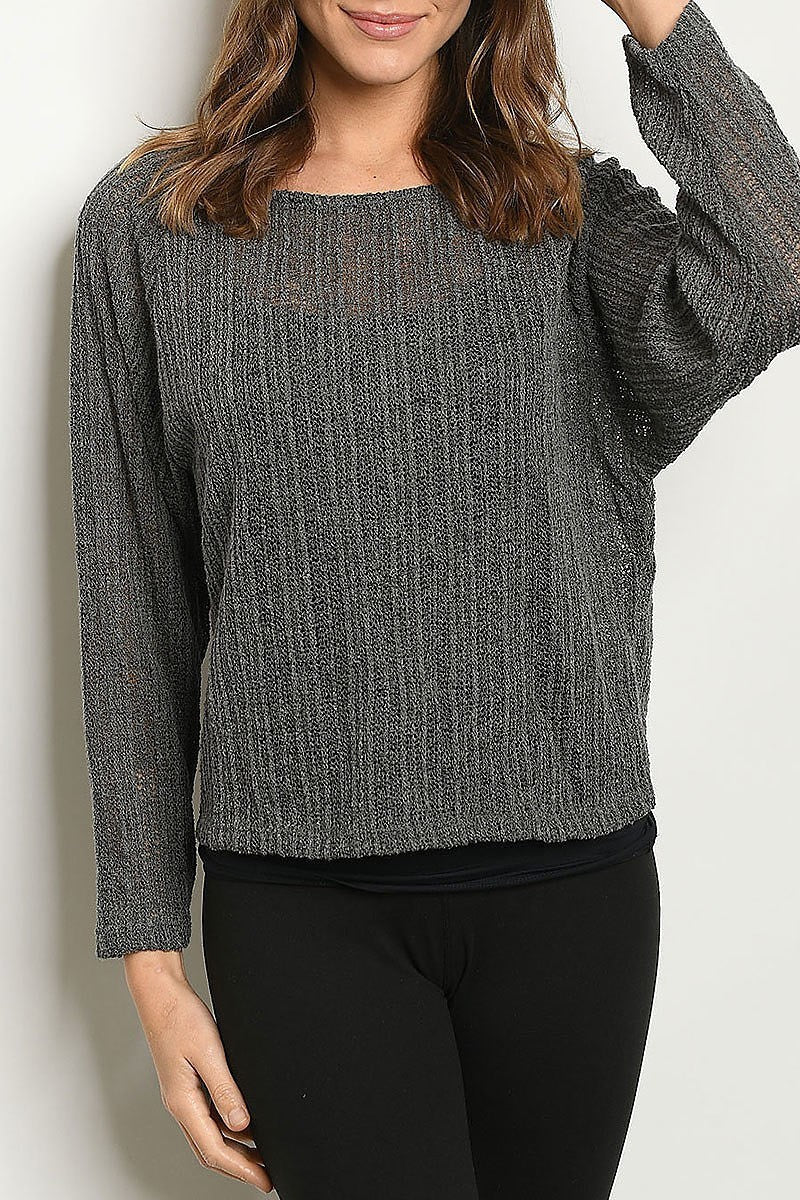 Round neck sheer ribbed sweater (DGS4835)