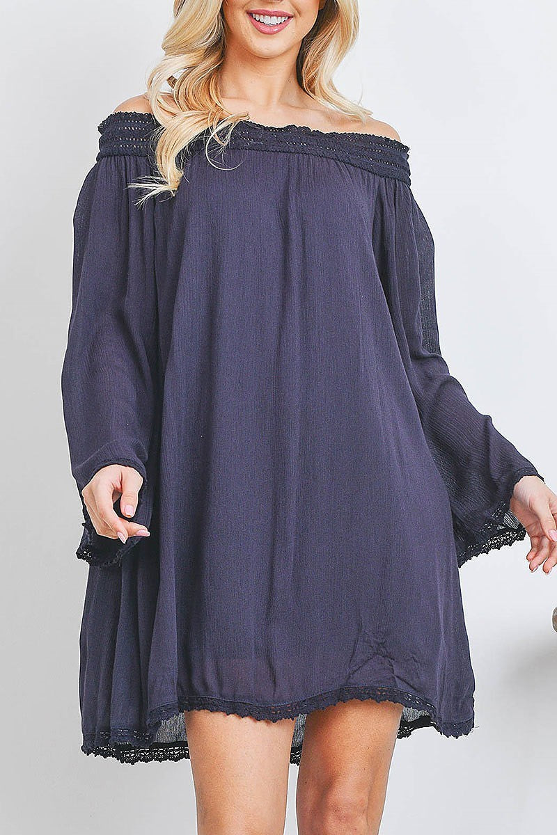 Off shoudler lace trimmed tunic dress (DED7058)