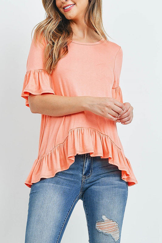 Ruffle detail hi lo hem loose fit top (ED9805)