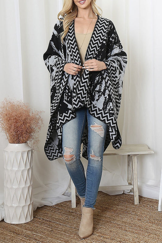 Zig zag border abstract warmer open front kimono (DGS6075)