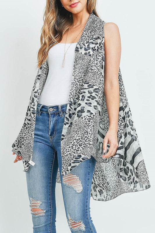 Multi animal print kimono vest (ED9836)