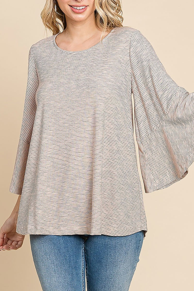 Round neck striped peasant top (EDH1210)