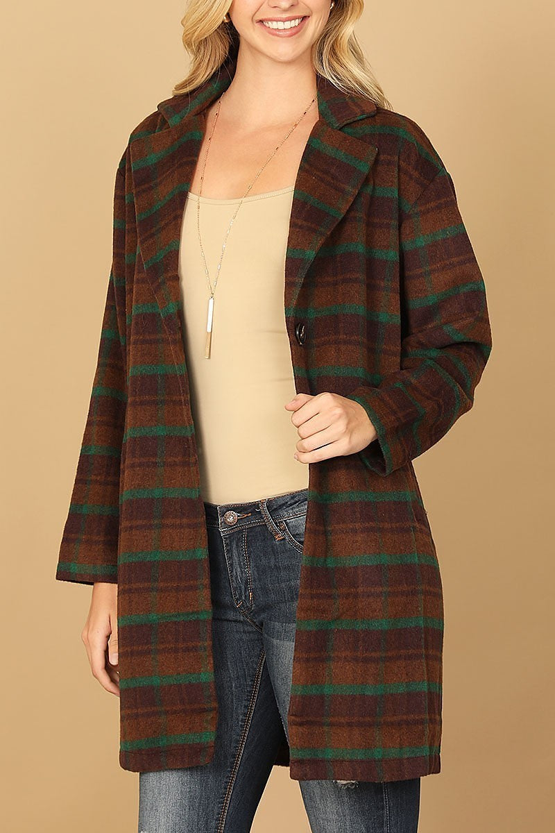 Open front plaid button jacket (DGS6736)