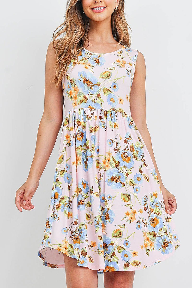 Sleeveless floral round hem dress (DED6537)