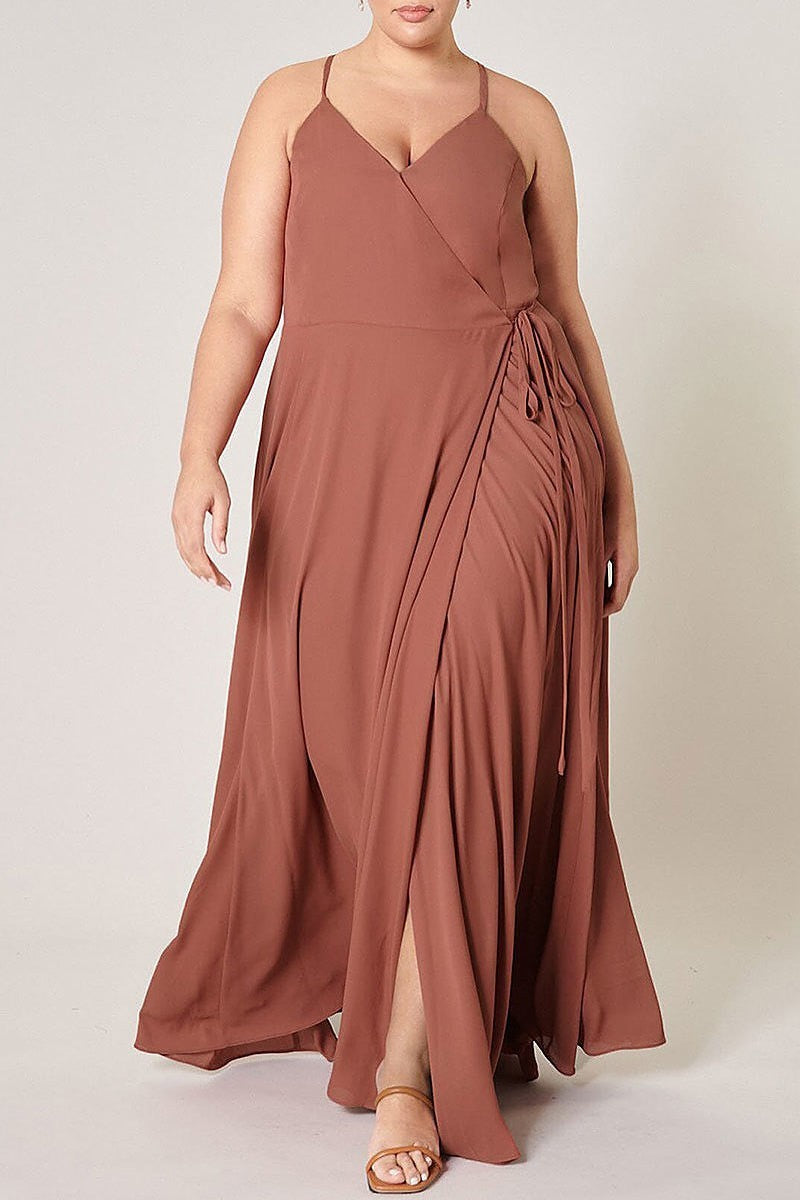 Sleeveless surplice open back maxi dress (EFWT3232)