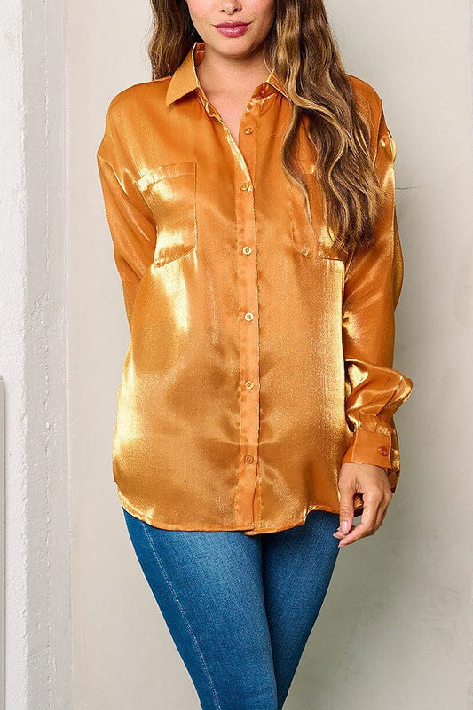 Long sleeves button up blouse top (EFWT3942)