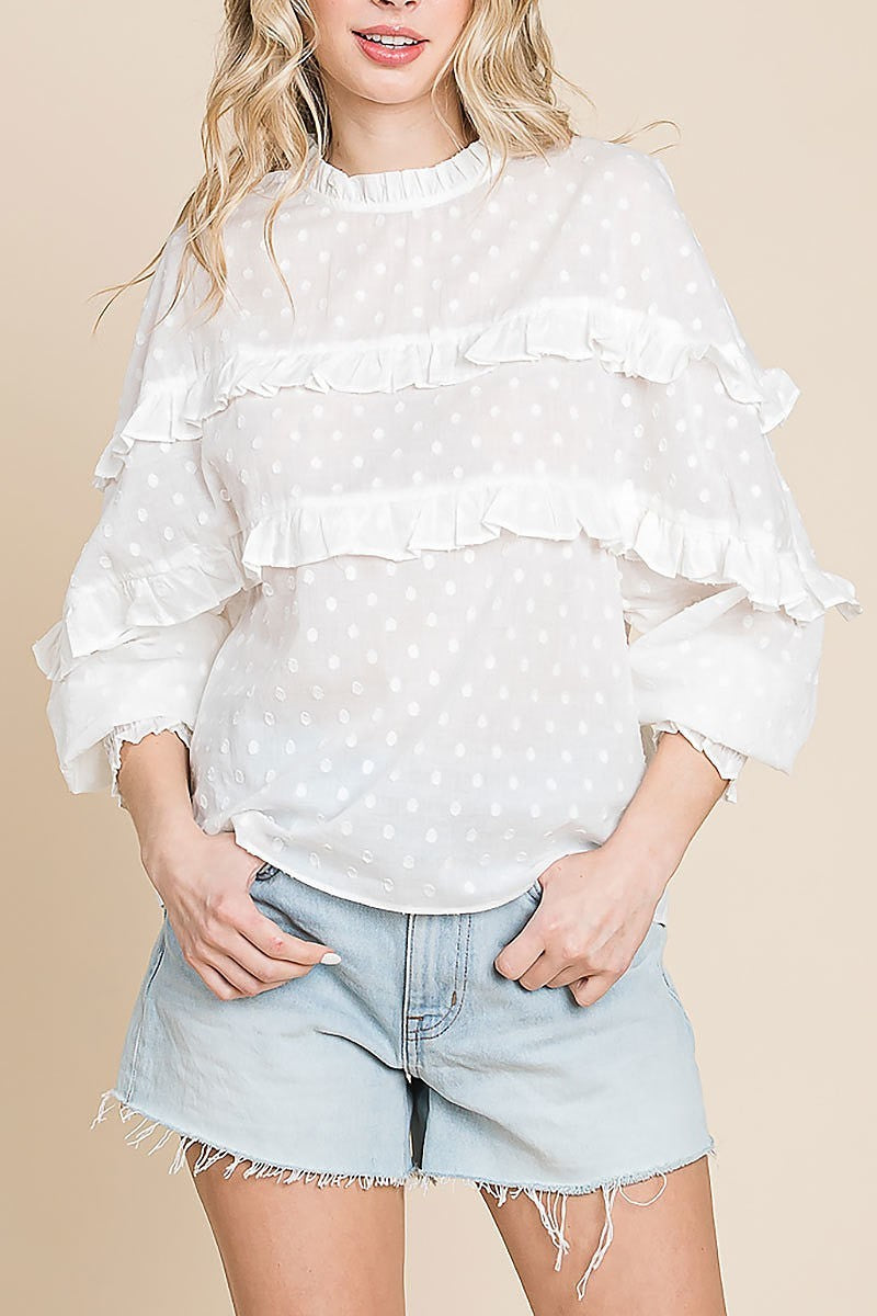 Snow dot voile mock neck dolman blouse (EDH1084)