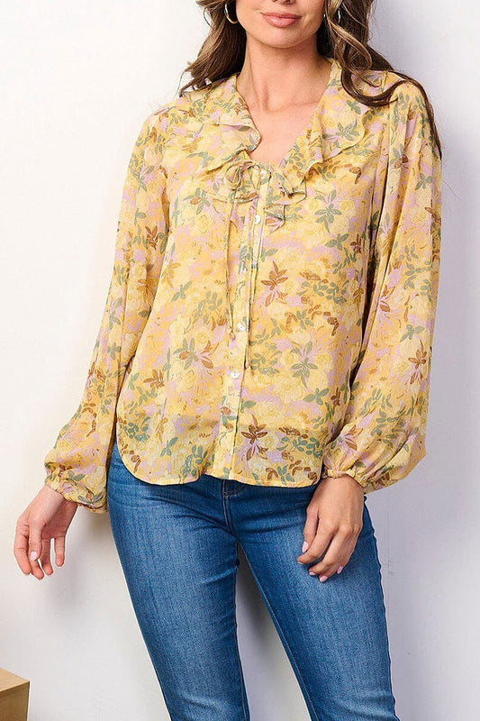 Long sleeve button up floral blouse top (EFWT8784)