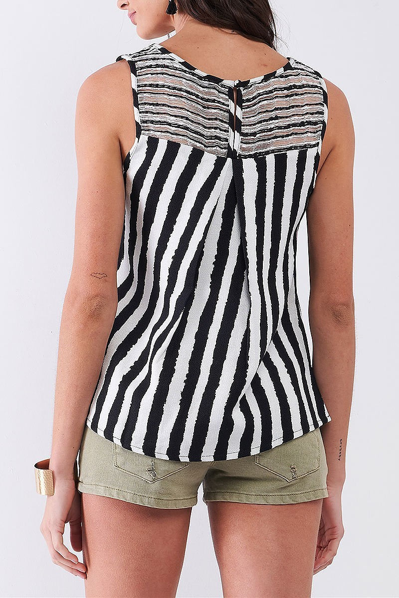 Sheer stripe contrast stripe top (TDG8036)