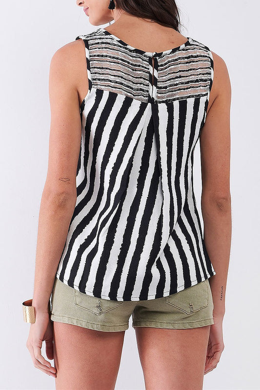 Sheer stripe contrast stripe top (TDG8036)