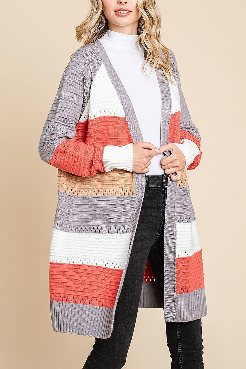 Color block open knit cardigan (EDH1814)