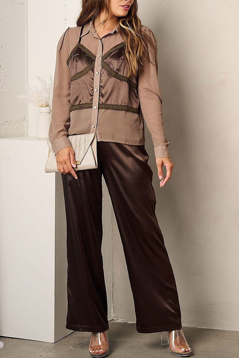 Long sleeve top & pants satin set (EFWT3459)