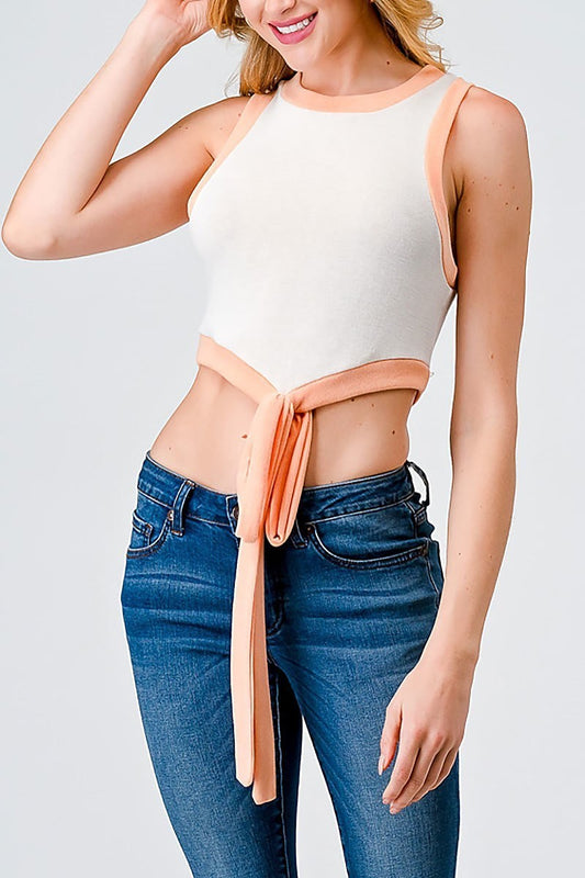 Tie hem color block crop top (TED1809)