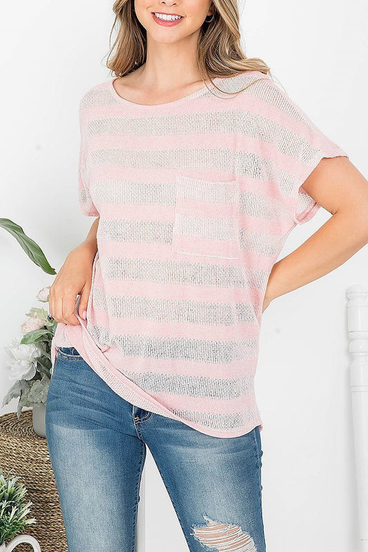 Stripe boat neck open back top (EF3876)