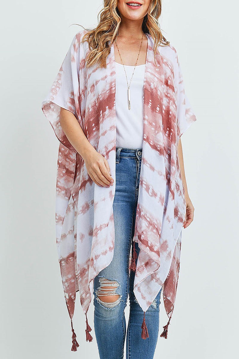 Tie dye dash tassel kimono (ED9234)