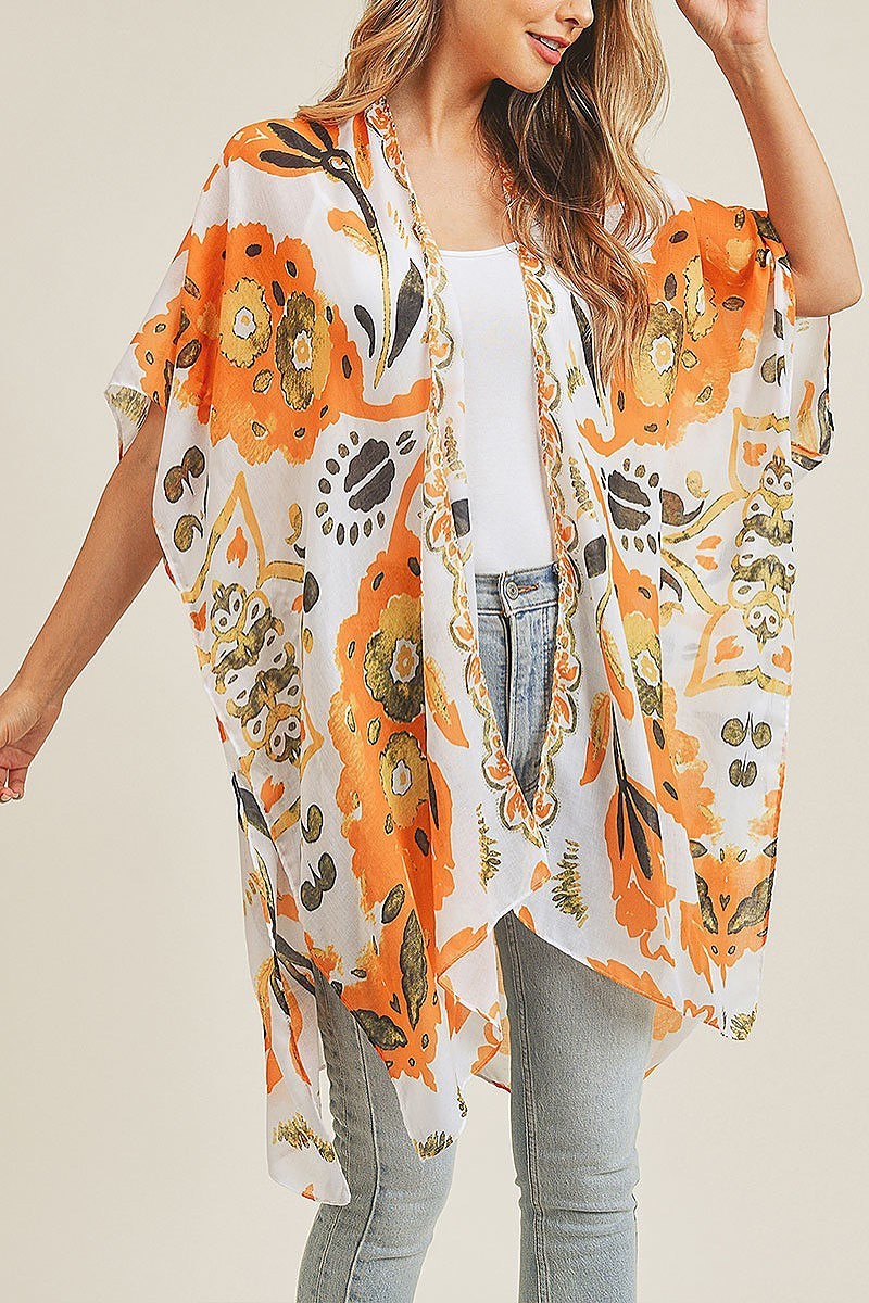 Bohemian floral print open front kimono (EF3229)