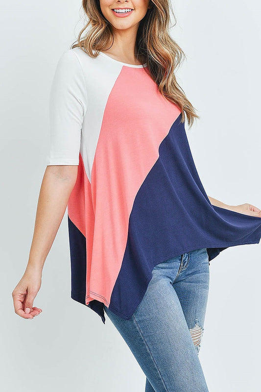 Shark bite hem color block top (ED8551-1)