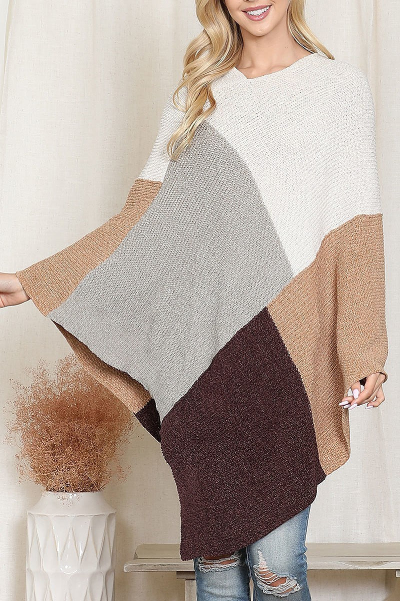 Knitted geometric square multi color poncho (DGS6313)