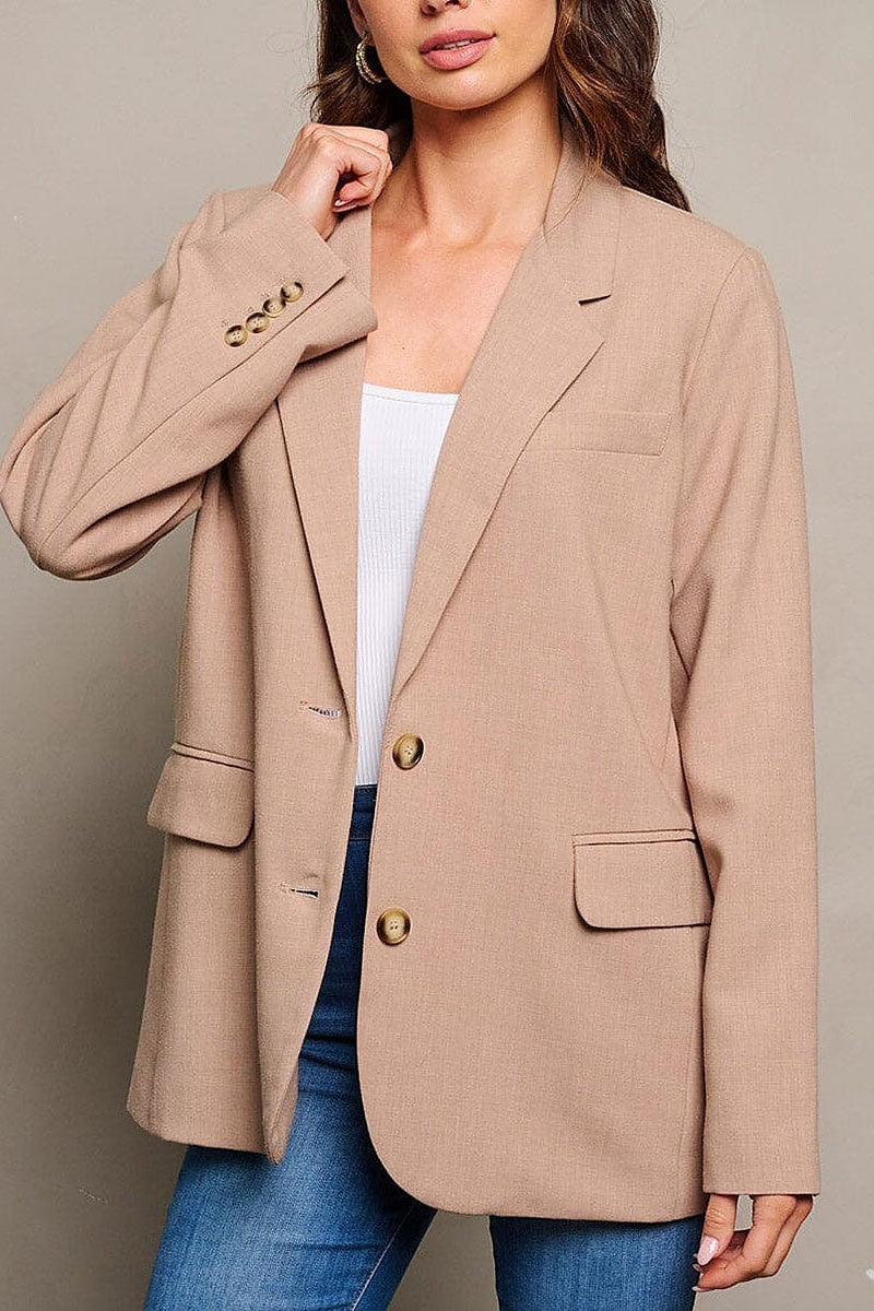 Long sleeve button closure pockets blazer (EGWT1810)