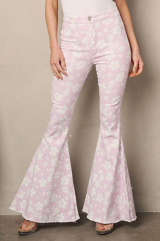 Bell bottoms floral print denim pants (EFWT1909)