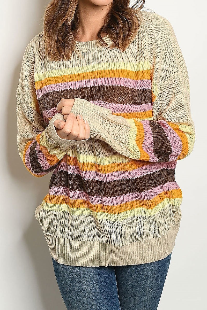 Round neck stripe loose fit sweater (DGS4757)