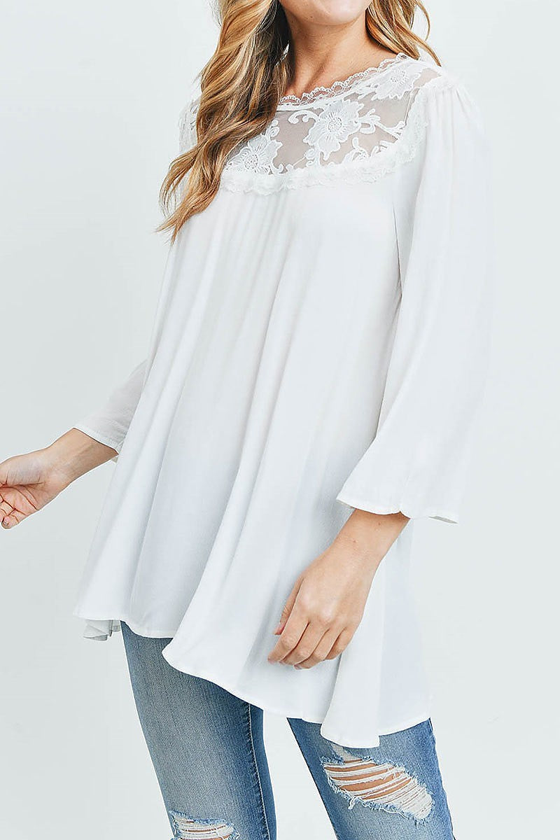 Lace contrast loose fit tunic top (ED9018)