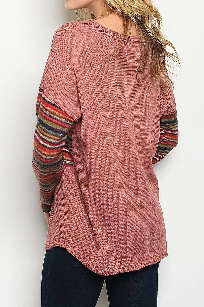 Stripe crew neck color block top (ED5157-LAST)