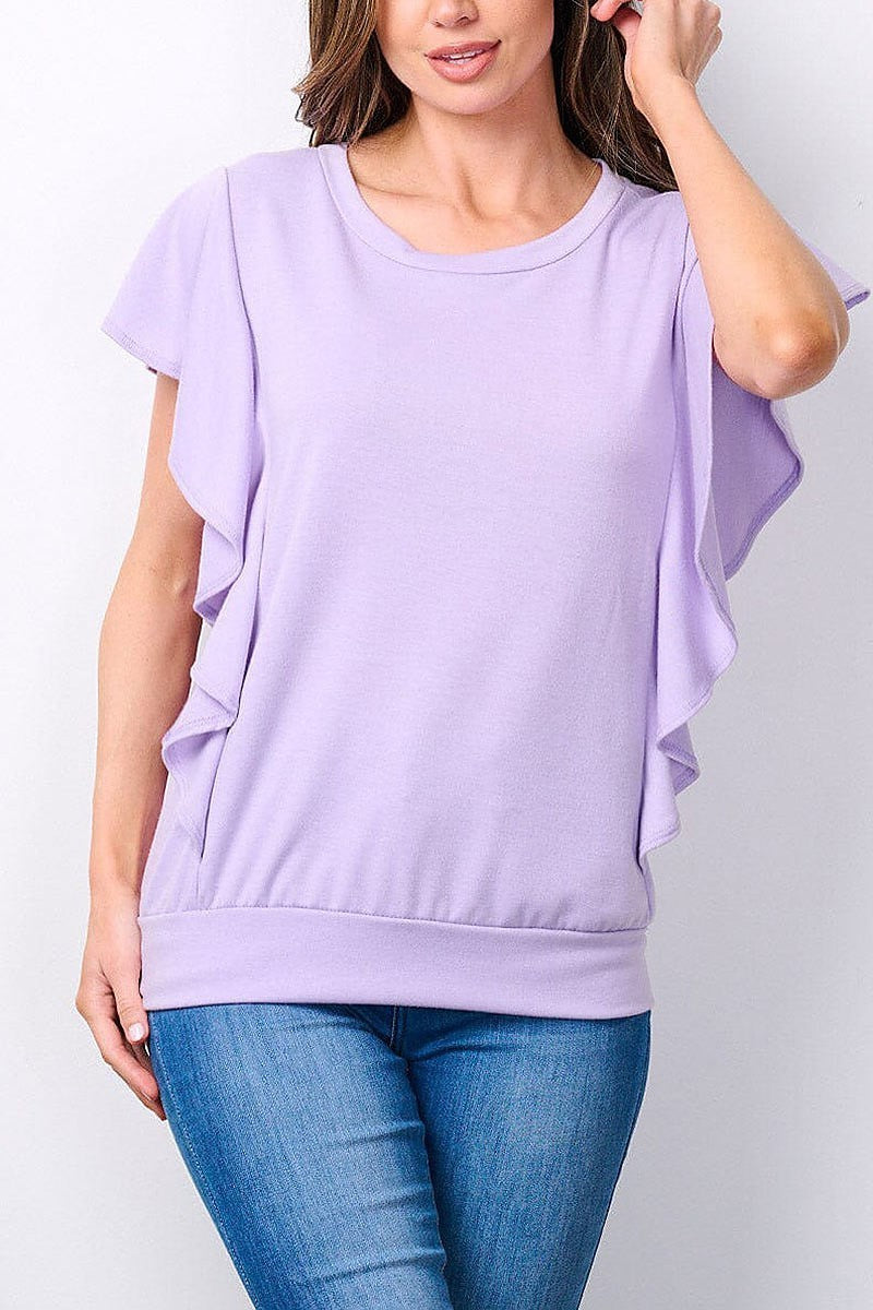 Short sleeve ruffle detailed top (EFWT7522)