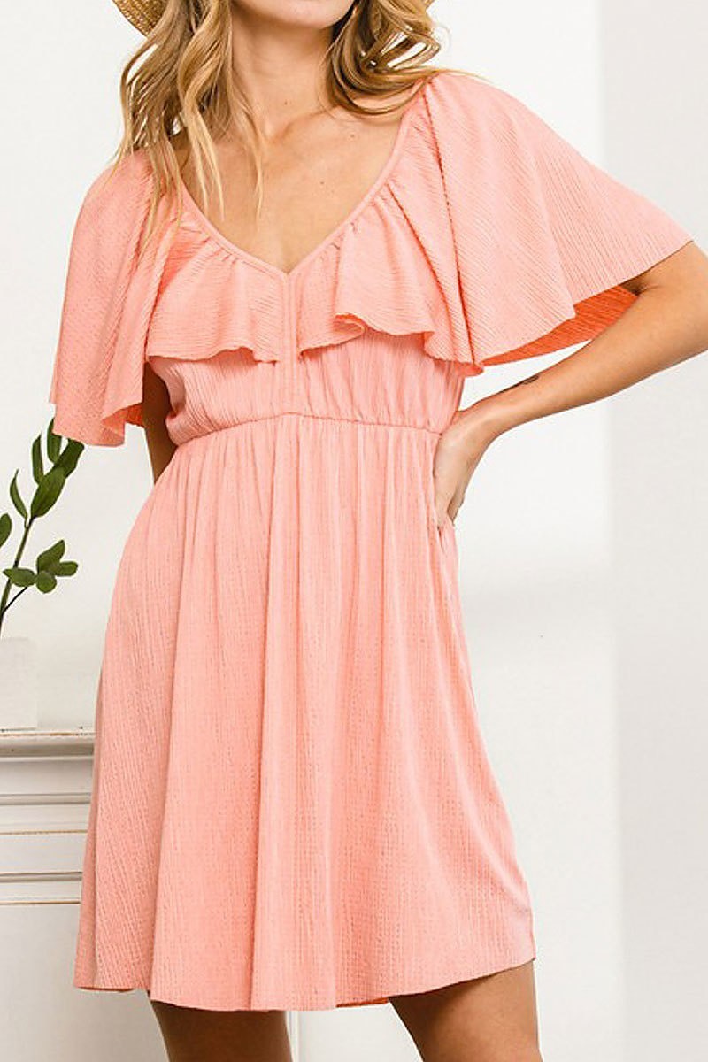 V neck ruffle detail dress (DED8200)