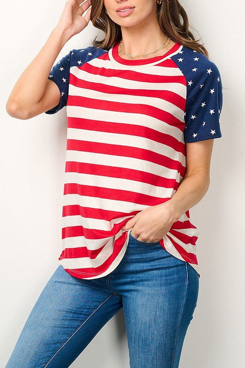 Short sleeve american flag grapgic top (EFWT7054)