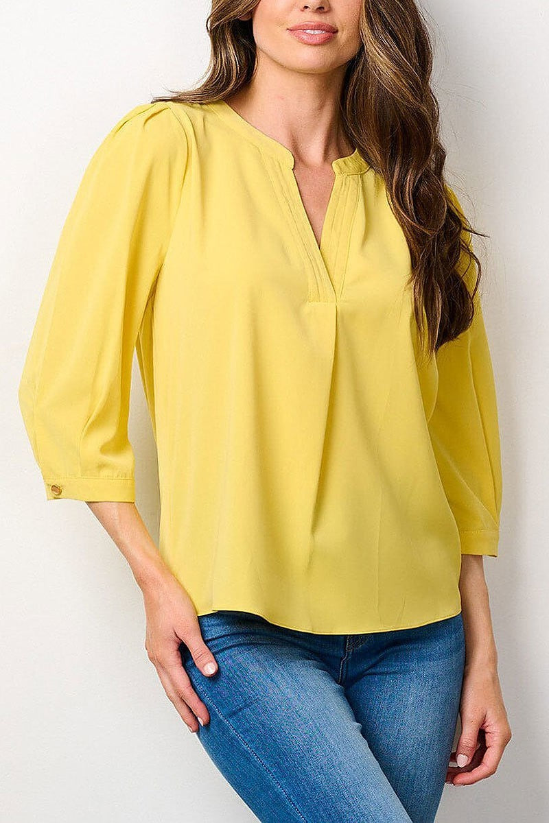 3/4 sleeves v-neck blouse top (EFWT7766)