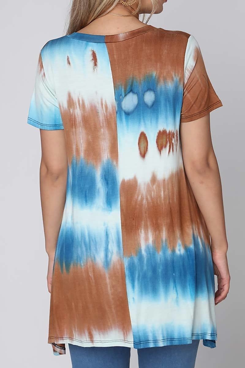 Tie dye short sleeve cut out round neckline (DGC8858-LAST)