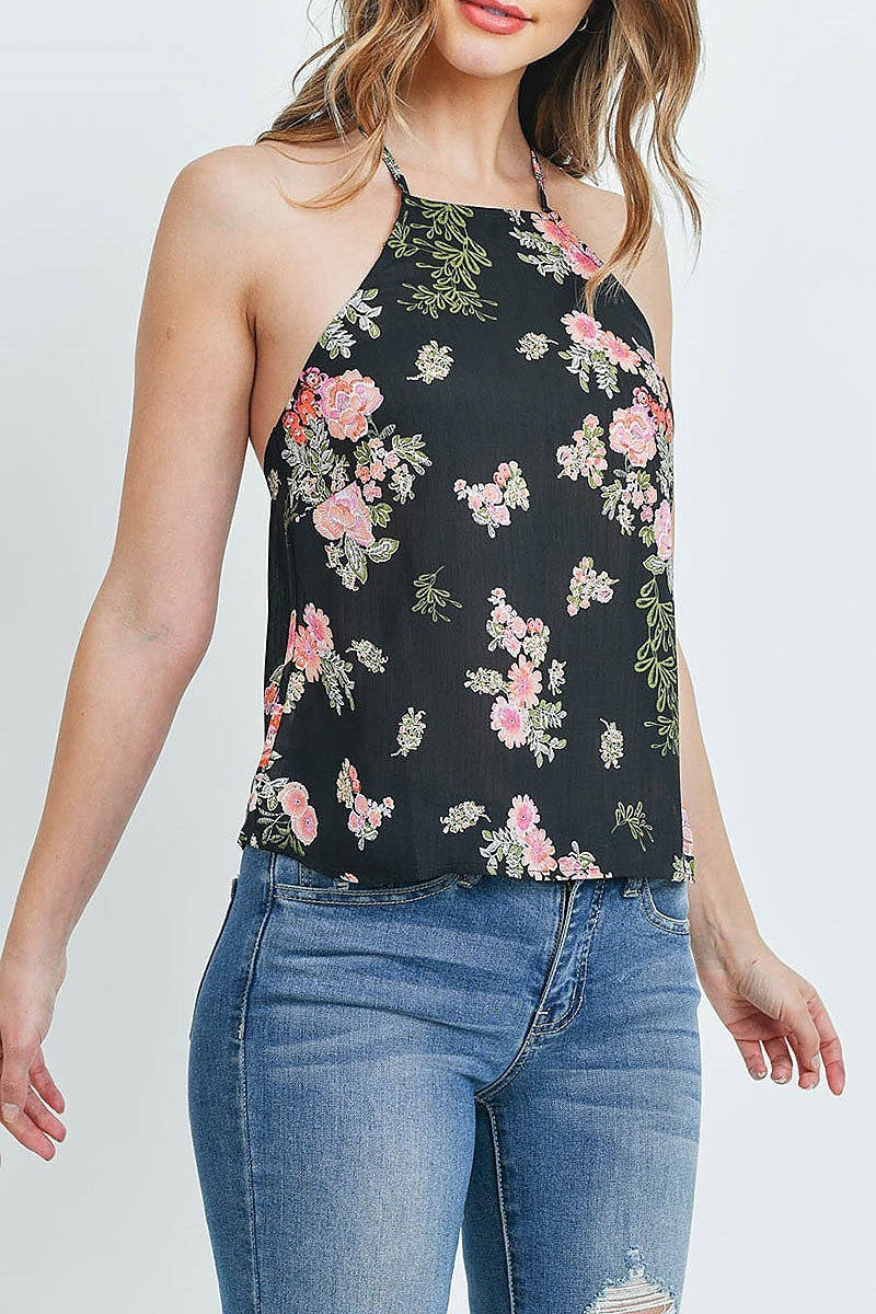 Halter neck floral print top (ED8595)