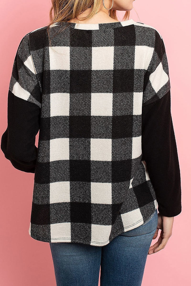 Plaid contrast brushed top (ED8183-LAST)