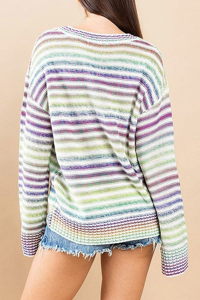 Long sleeve multi color stripes sweater (EFWT6252)