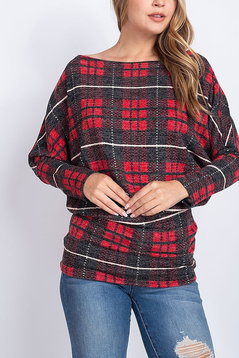 Loose fit plaid long sleeve top (EF1896)