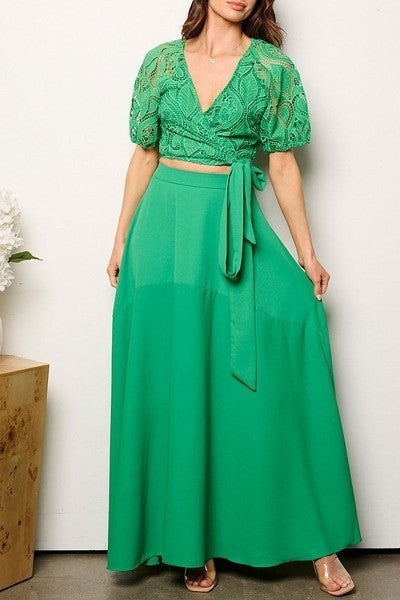 Short sleeve eyelet crop top & maxi skirt 2pc. set (EFWT9233)