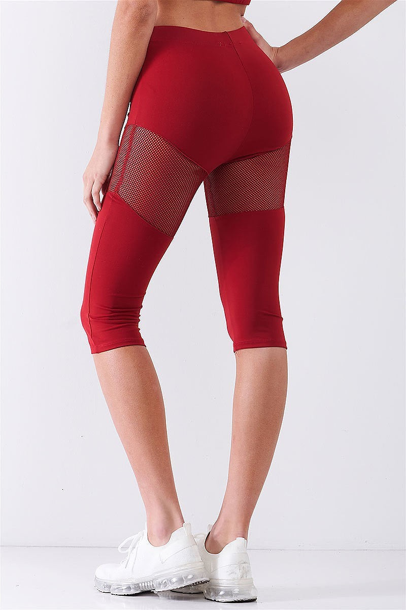 High waist mesh block sports midi leggings (TDG8114)