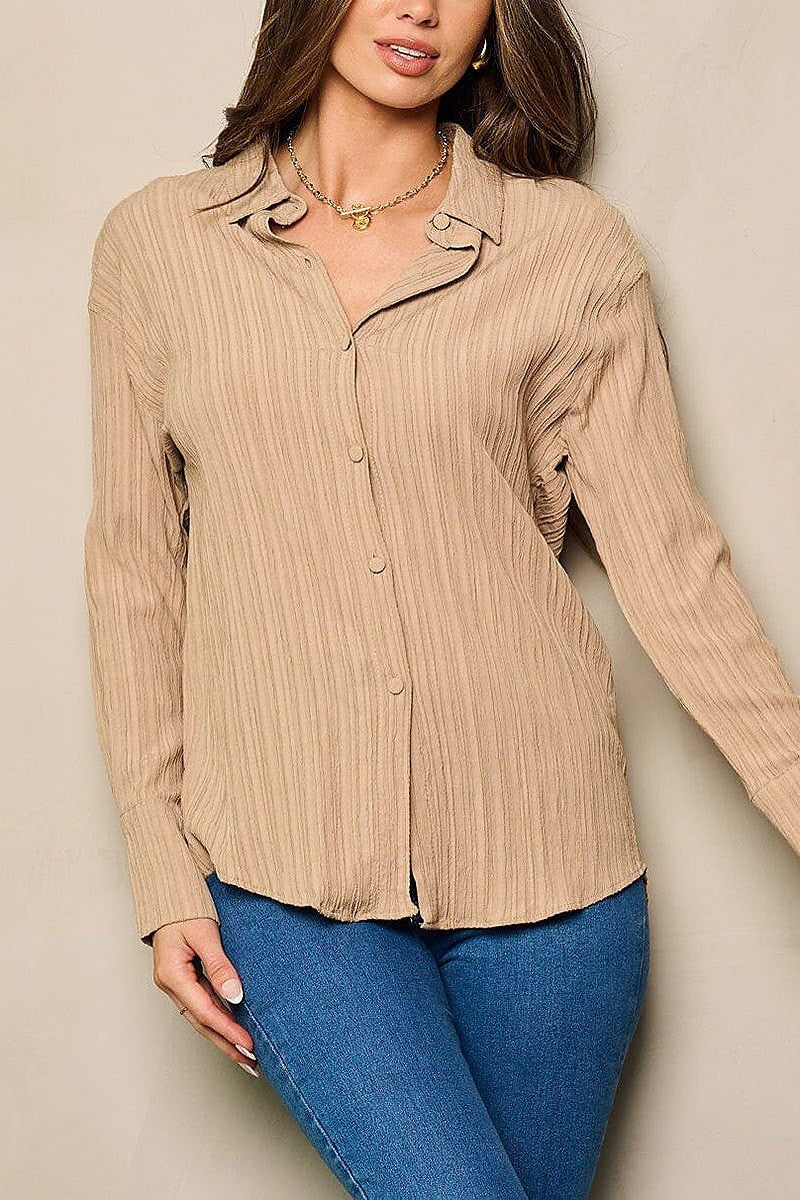 Long sleeve button up detailed blouse top (EFWT4586)