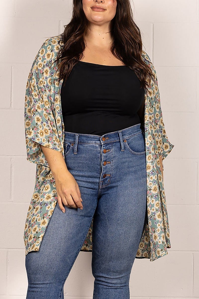 Spring floral open front plus size cardigan (EDSW4193)