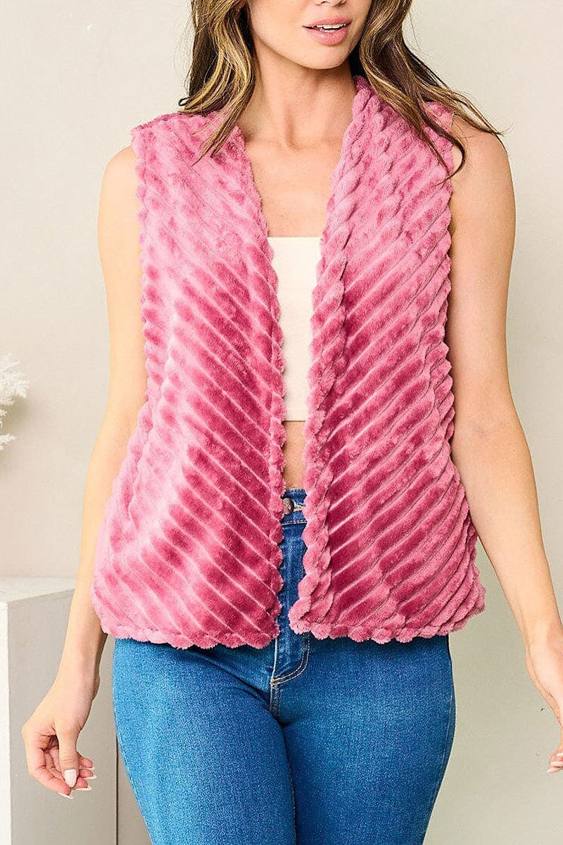 Sleeveless open front velvet vest (EFWT3893)