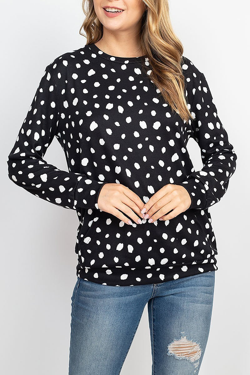 Long sleeve animal print top with kangaroo pocket (EF2224)