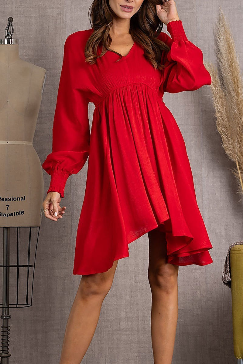 V-neck long sleeves midi dress (EDSW3757)