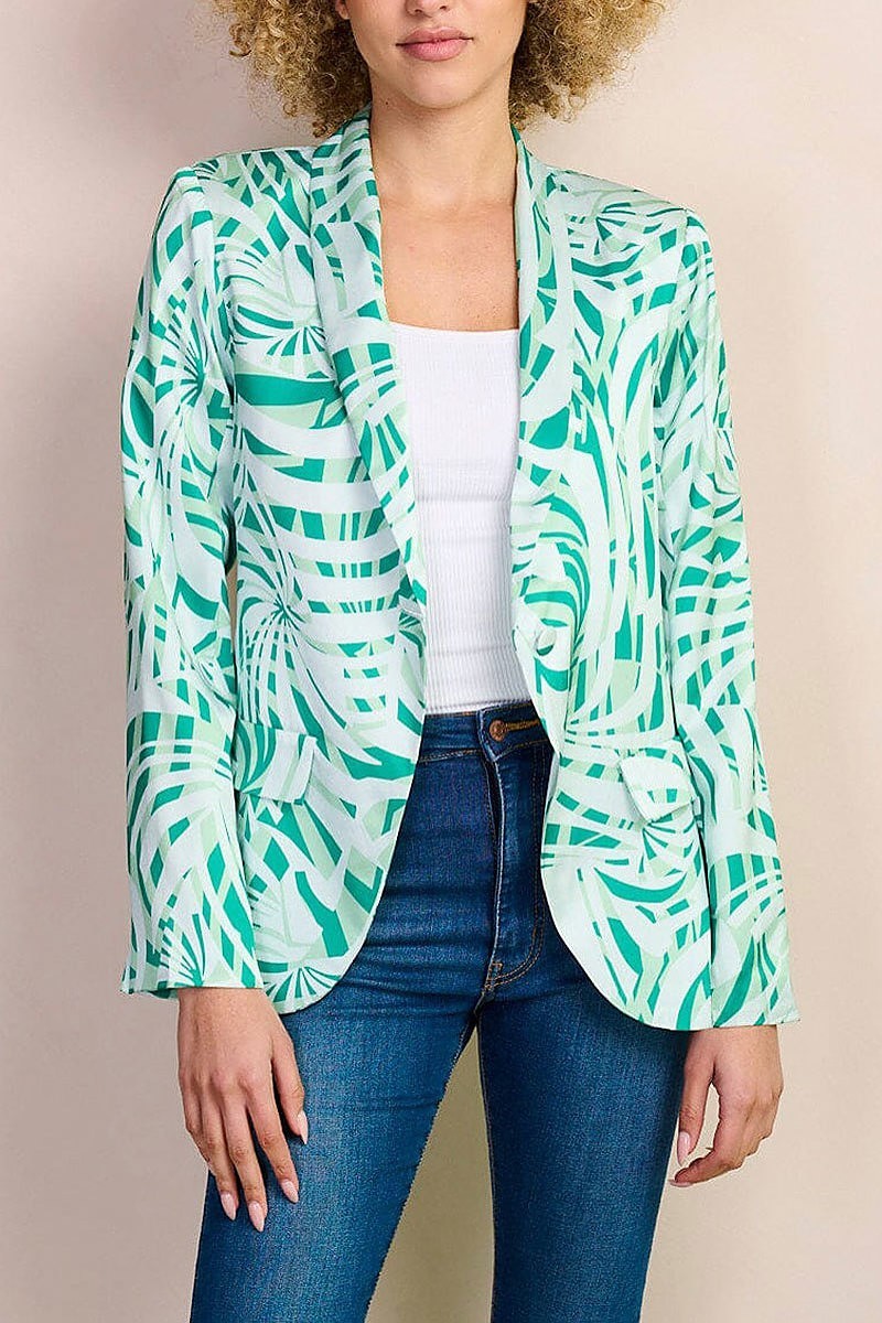 Long sleeve button closure leaf print blazer (EFWT8547)