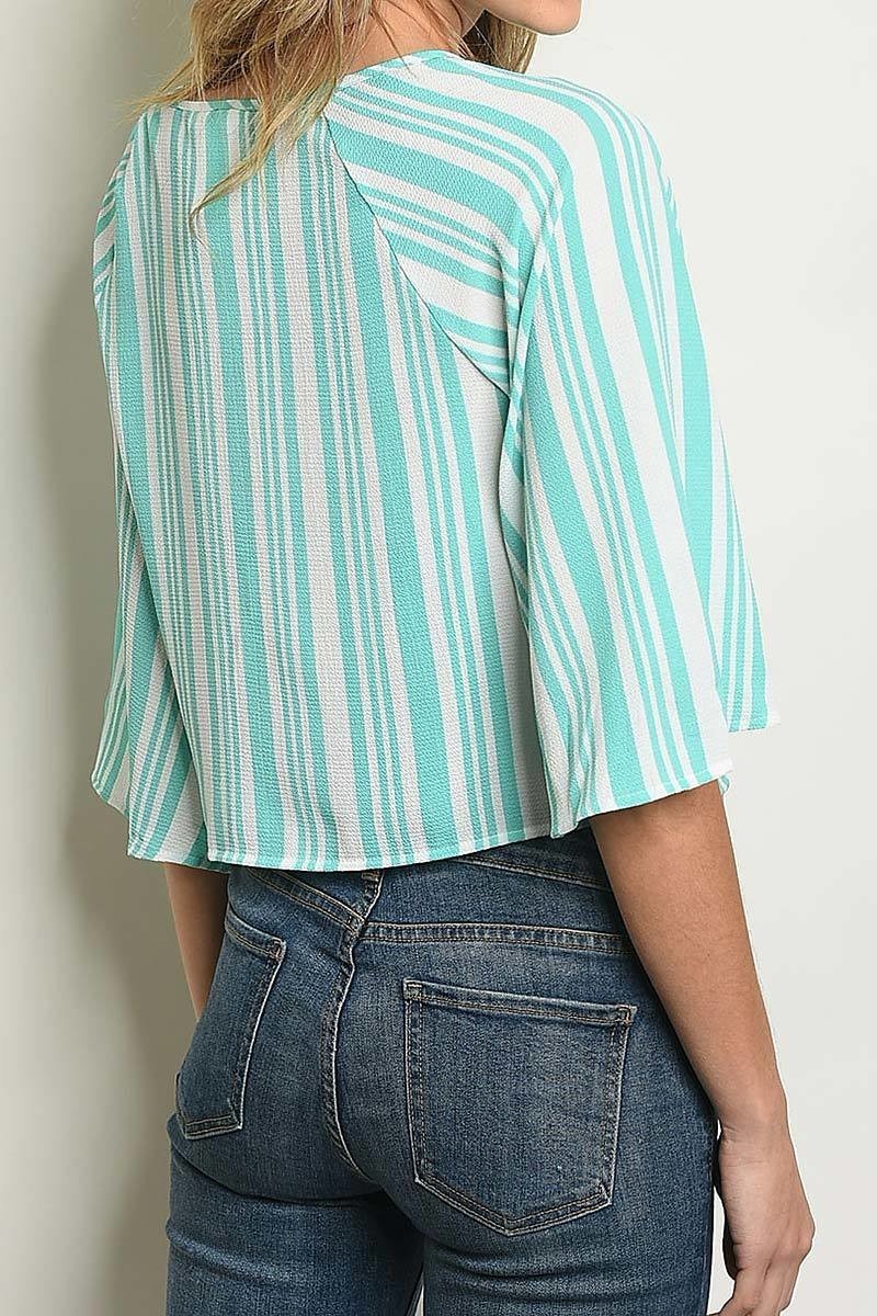 Round neck waist tie stripe top (ED1383-2020)