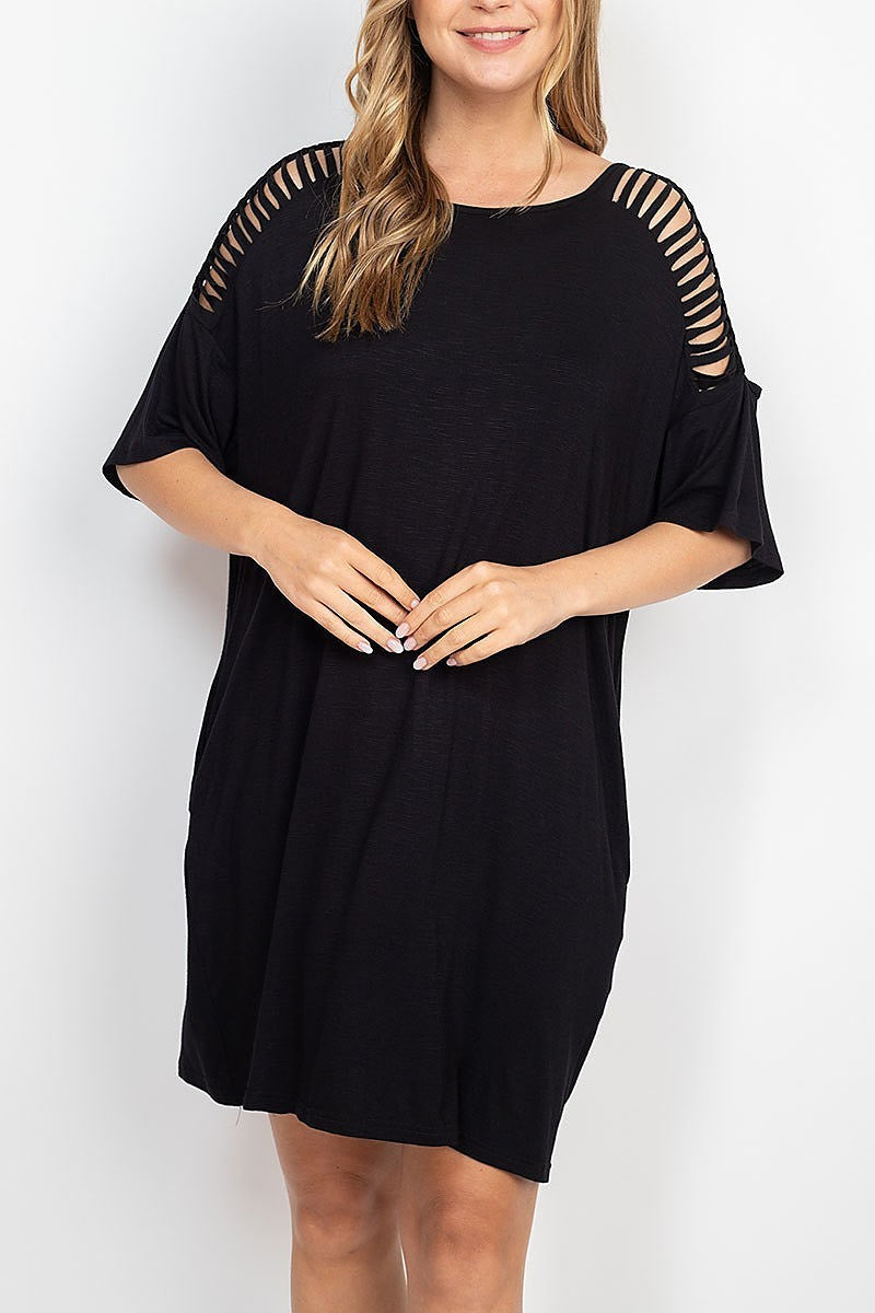 Cutout detail shoulder tunic dress (DED6835)